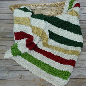 NWT Nautical Stripe Crochet Afghan Throw 36 x 40